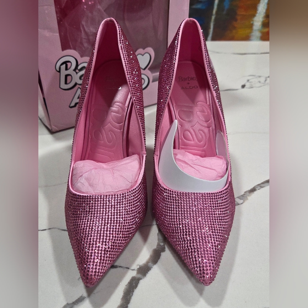Barbie x ALDO Pink Glitter Pumps High Heels Size 8 Womens Sparkle Bling - Picture 5 of 10